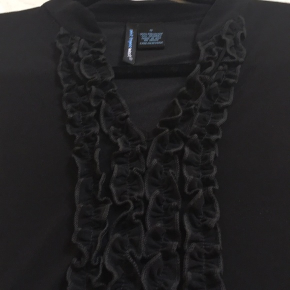 Black Short Sleeve Ruffle Tuxedo Blouse Size S - Picture 2 of 5